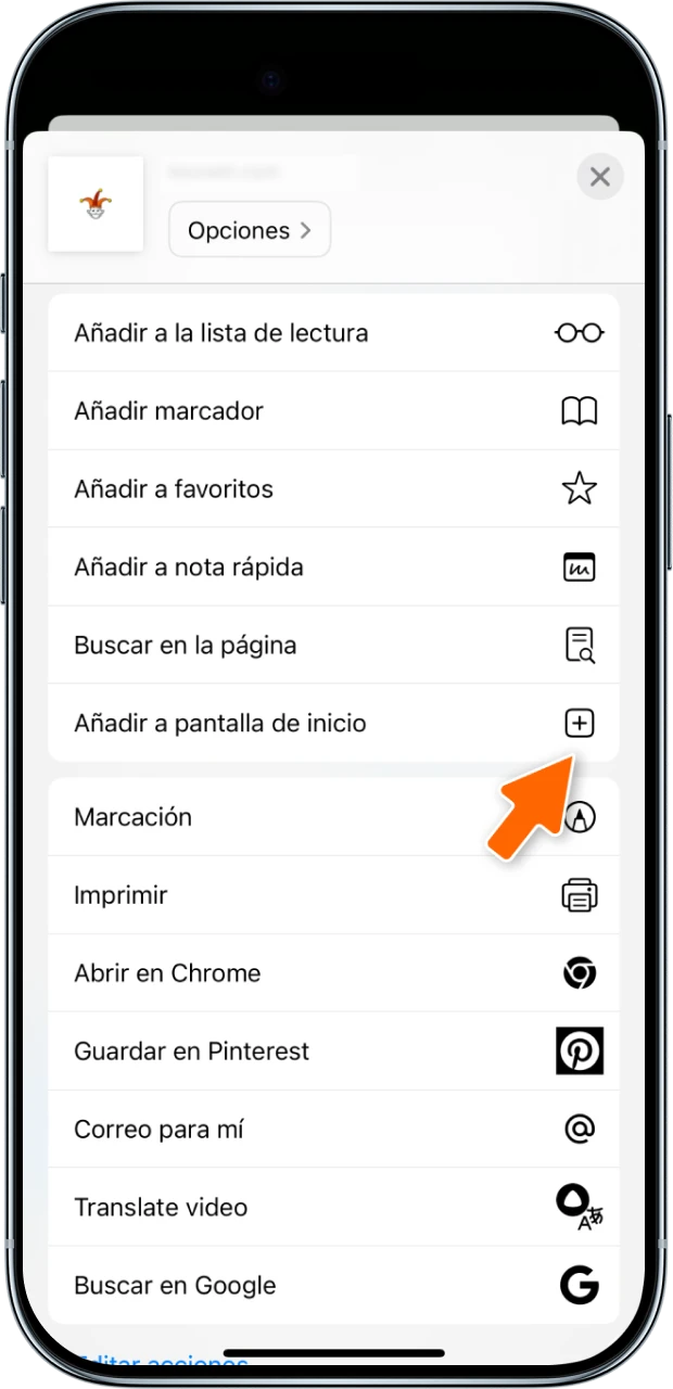iPhone con una captura de pantalla con «Añadir a la pantalla de inicio» bóton.