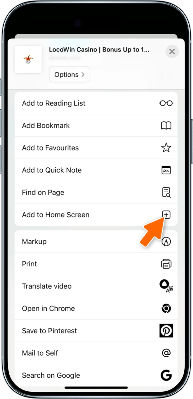 Tap share to save your Locowin access anytime.