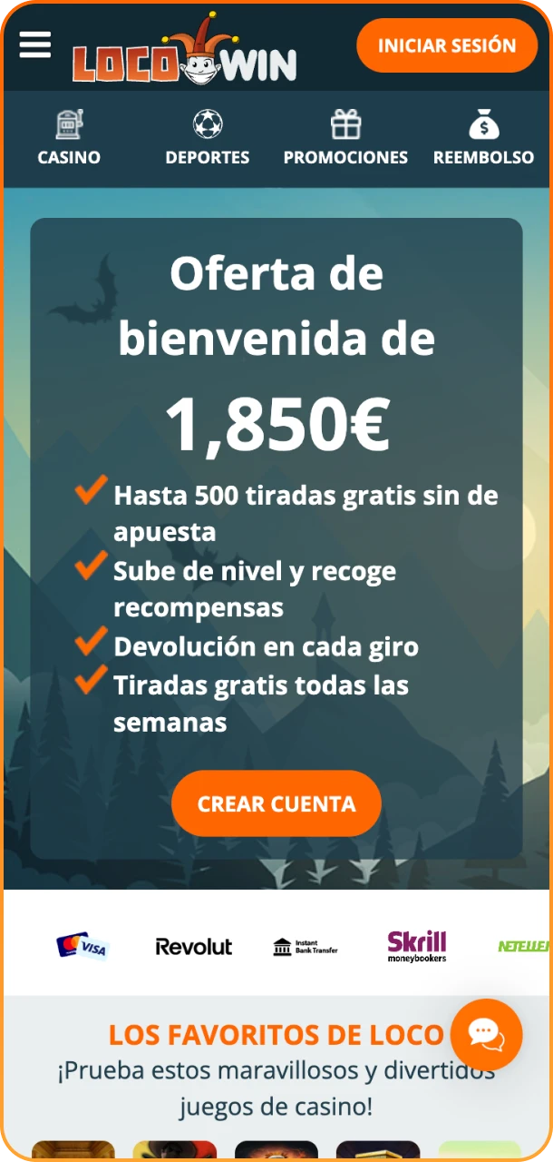 Captura de pantalla de la Pagina Principal de Locowin App.