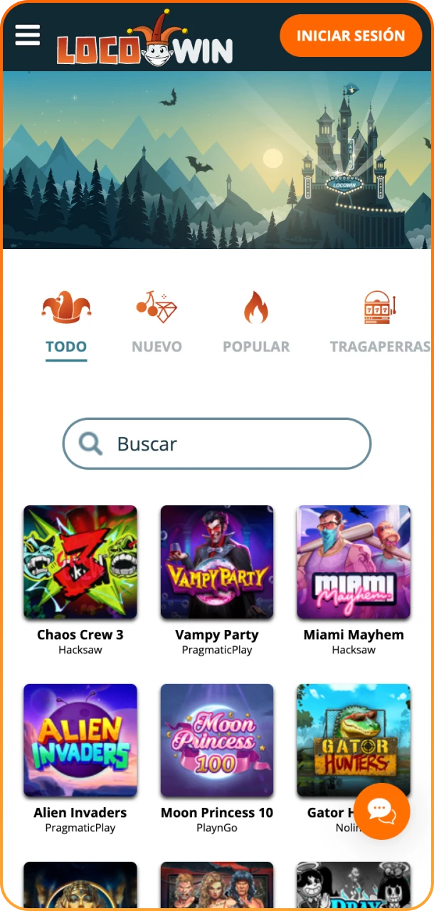 Captura de pantalla de la página de Casino de Locowin móvil.