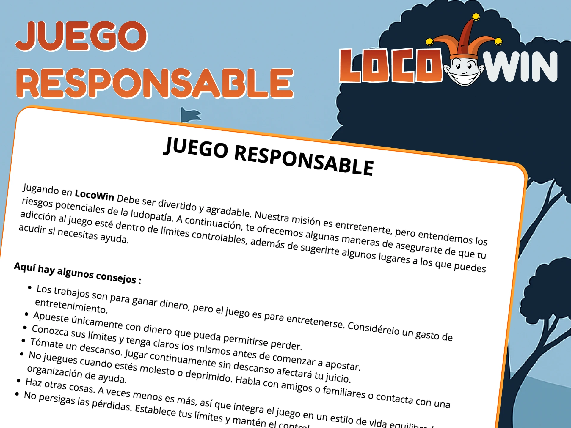 Los principios del Juego Responsable en la versión móvil de Locowin.