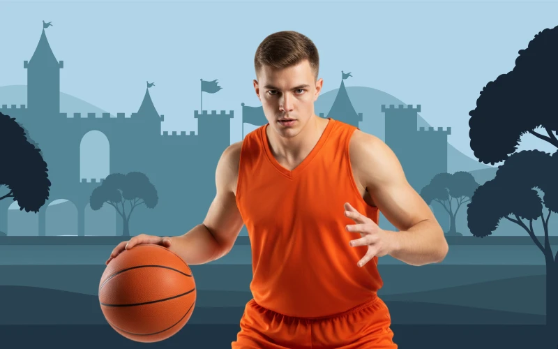 Jugador de baloncesto con una pelota en la mano.