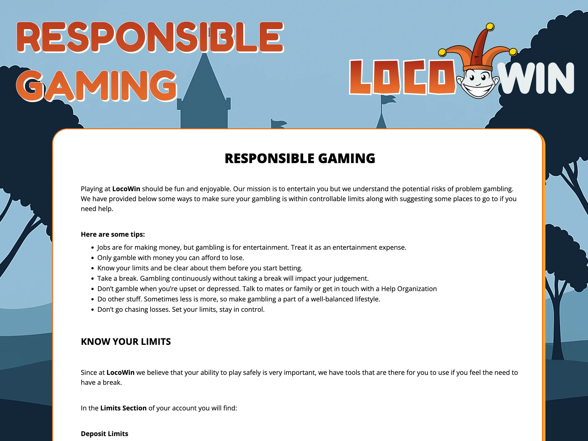 Practice responsible gaming with Locowin care.
