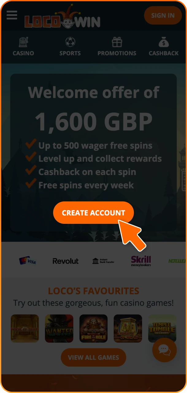 Open registration form and join Locowin instantly.