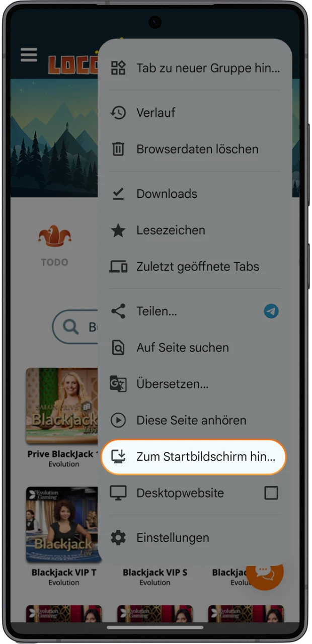 Füge Locowin schnell zu deinem Startbildschirm hinzu.
