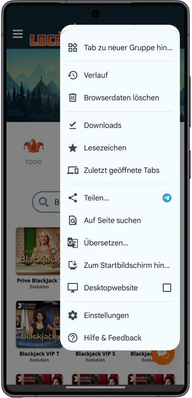 Lade die Locowin App bequem über dein Menü.