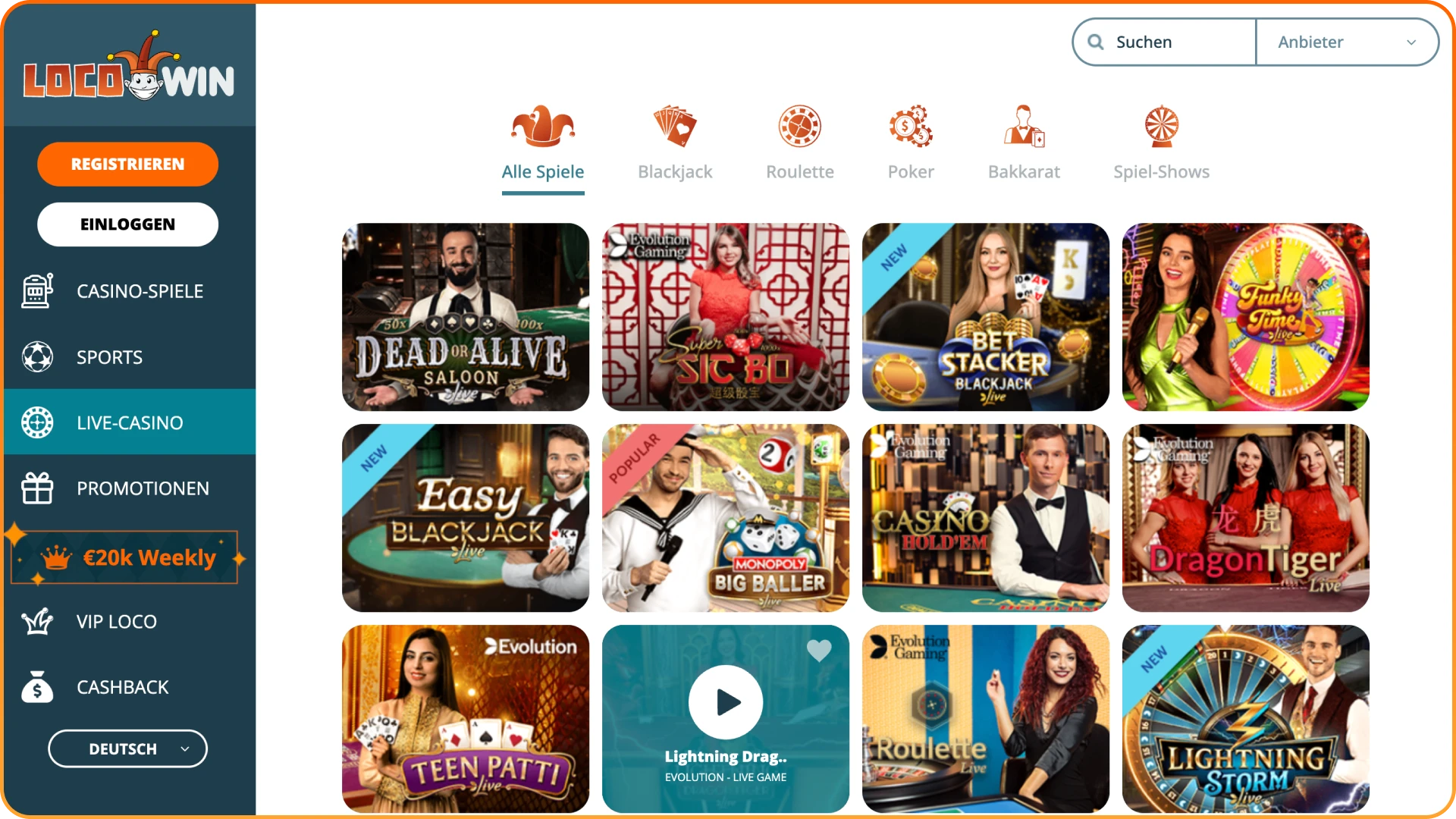 Erlebe echtes Live Casino Feeling bei Locowin.