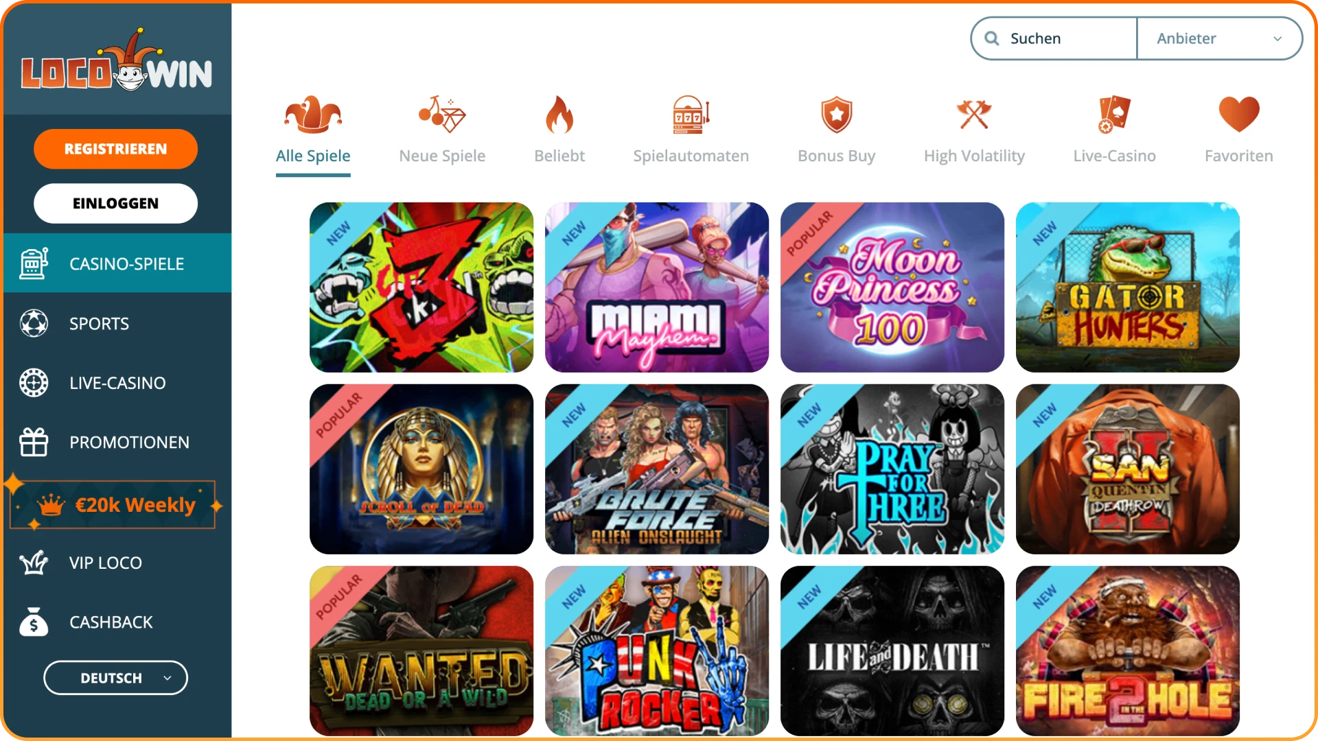 Spiele aufregende Slots bei Locowin.